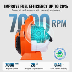 VEVOR Leaf Blower, 26CC 2-Cycle Handheld Leaf Blower with A Fuel Tank, 2-in-1 Blower 425CFM Air Volume 156MPH Speed