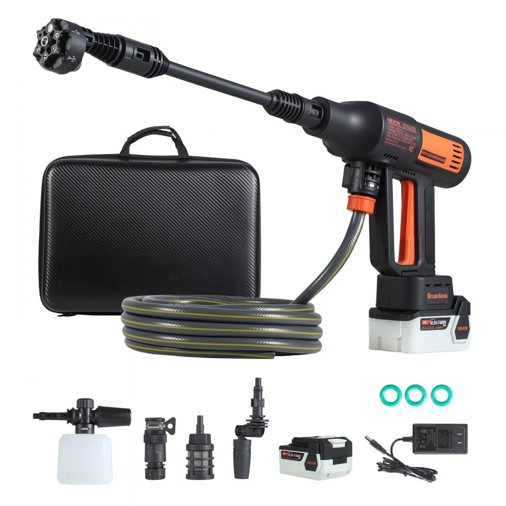 VEVOR Cordless Pressure Washer, 1200PSI MAX Portable Pressure Washer with Brushless Motor, Dual Batteries, 6-in-1