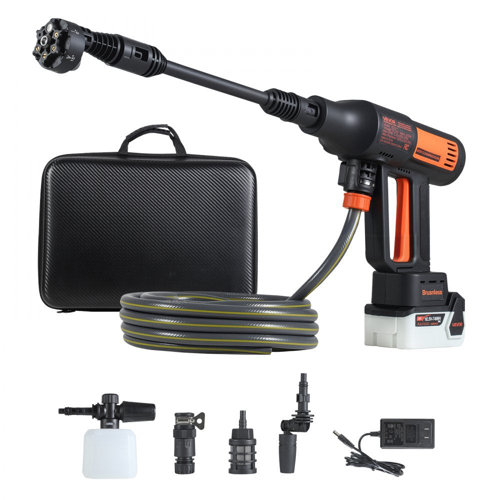 VEVOR Cordless Pressure Washer, 1200PSI MAX Portable Pressure Washer with Brushless Motor, 6-in-1 Nozzle & Water Hose