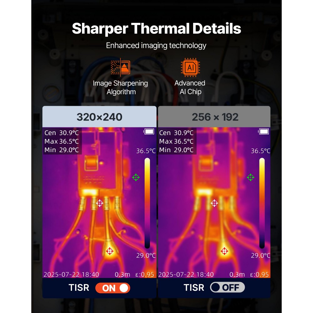 VEVOR Thermal Camera, 320 x 240 TISR Super Resolution, Thermal Imaging Camera with 2MP Visual Camera, 256 x 192 IR