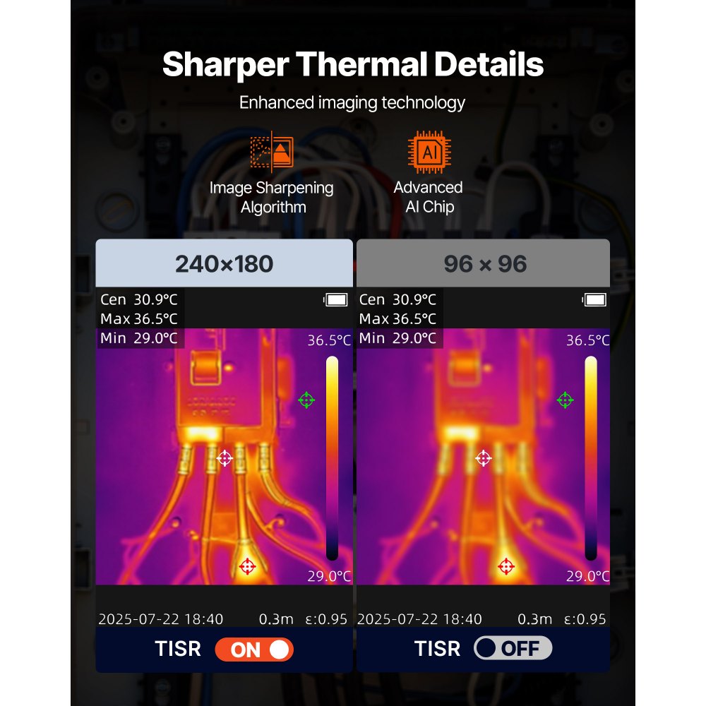 VEVOR Thermal Camera, TISR Super Resolution 240x180, Thermal Imaging Camera with 2MP Visual Camera, 96x96 IR