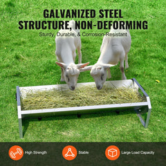 VEVOR Livestock Feeding Trough, 22 Gallon Capacity, 45" Hay Feeder, Heavy Duty Steel Livestock Trough, Galvanized Steel