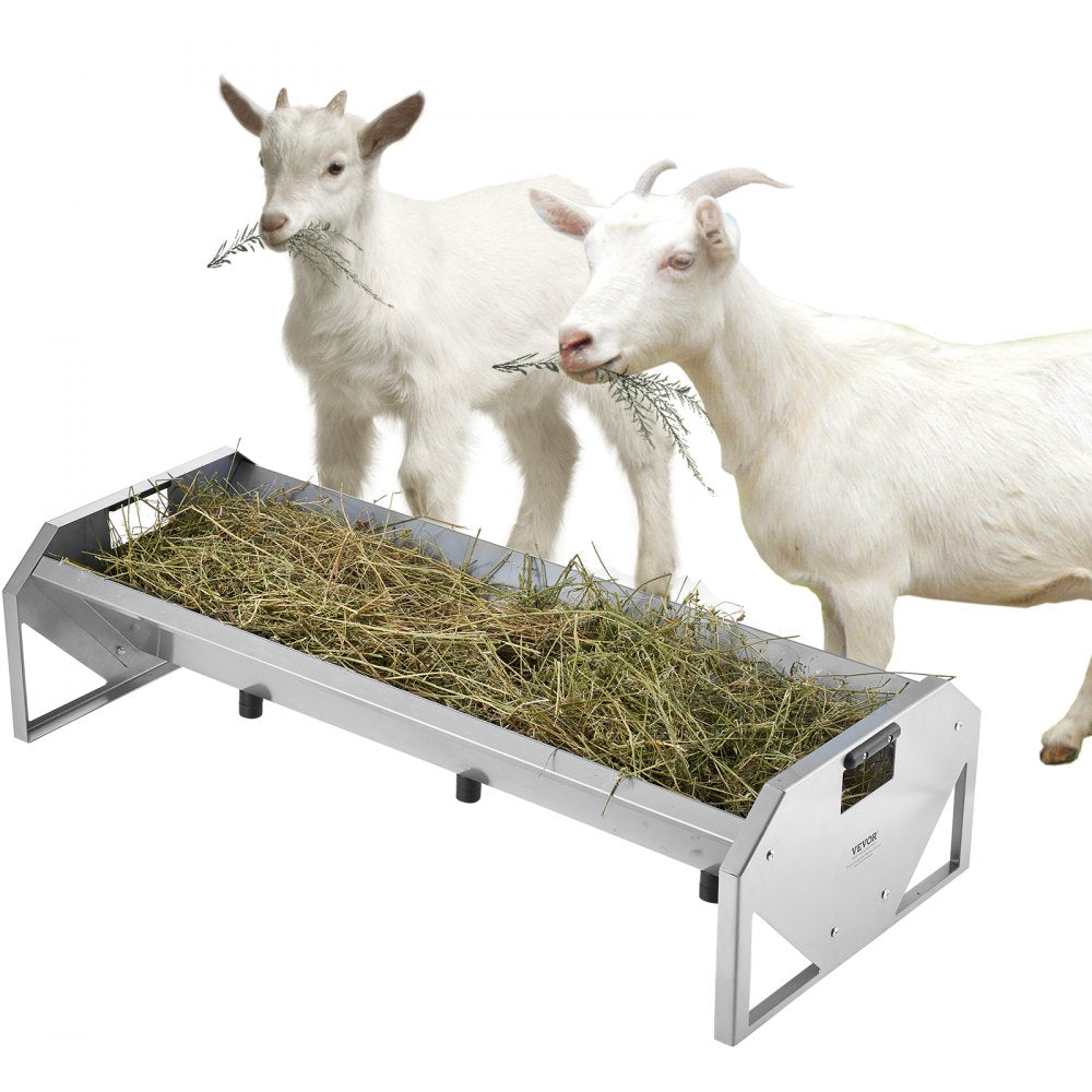 VEVOR Livestock Feeding Trough, 22 Gallon Capacity, 45" Hay Feeder, Heavy Duty Steel Livestock Trough, Galvanized Steel