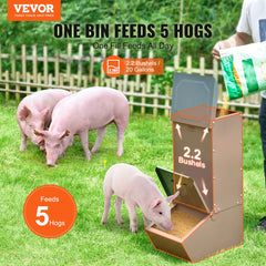VEVOR Hog Feeder, 2.2 Bushel Capacity, Single Door Pig Feeder, Heavy Duty Steel Piglets Feeder, Multipurpose Trough