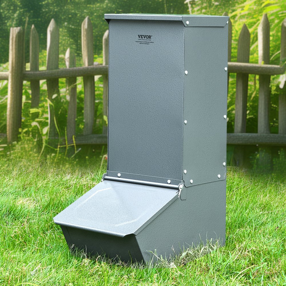 VEVOR Hog Feeder, 2.2 Bushel Capacity, Single Door Pig Feeder, Heavy Duty Steel Piglets Feeder, Multipurpose Trough