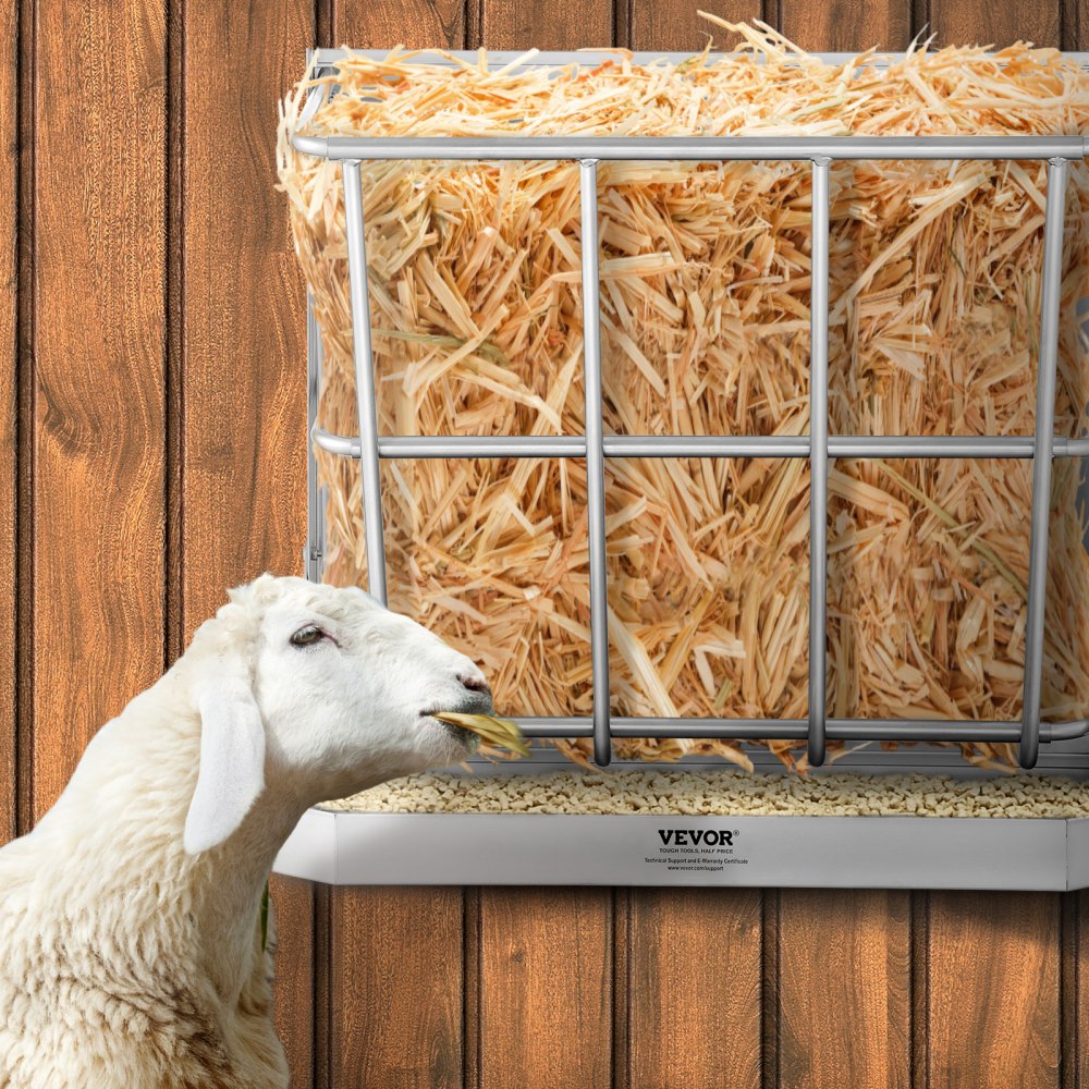 VEVOR Goat Hay Feeder, 21 Gallons Large Capacity, 2 in 1 Hay and Grain Feeder, Wall Mounted Livestock Feeder with Feed