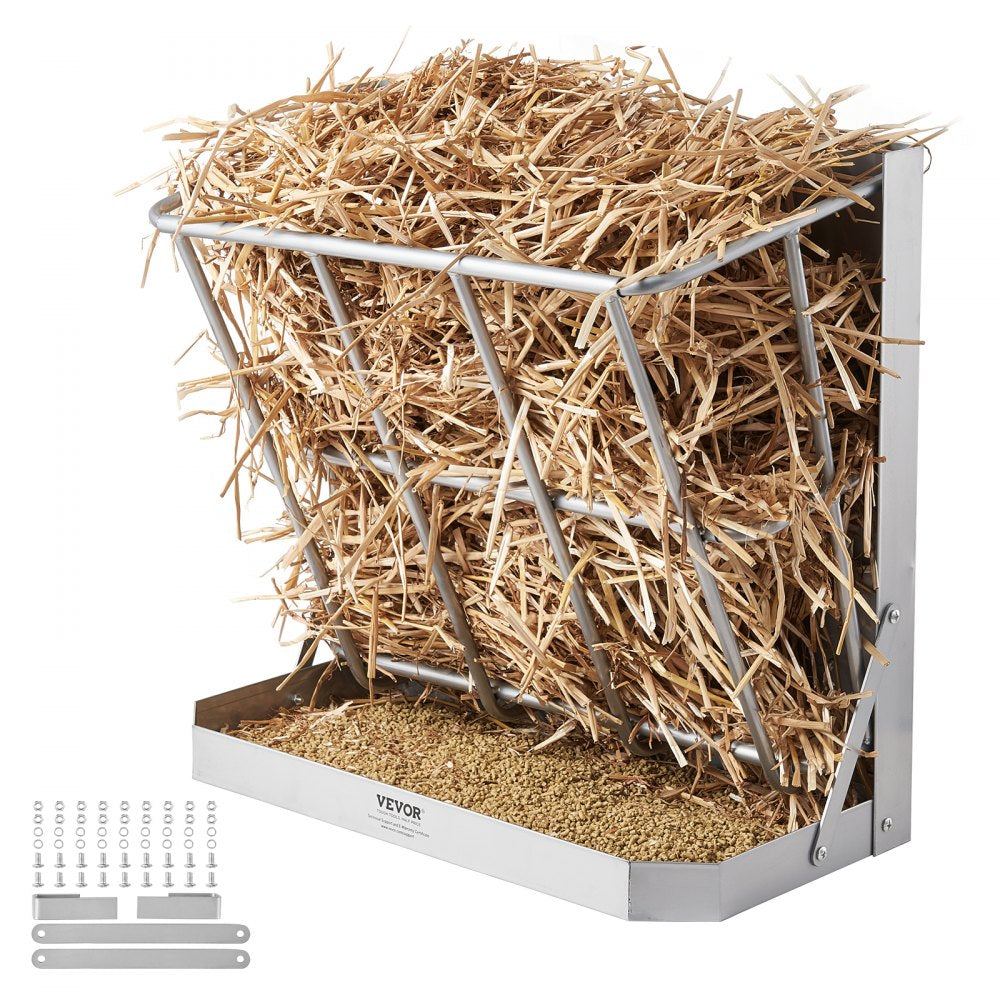 VEVOR Goat Hay Feeder, 21 Gallons Large Capacity, 2 in 1 Hay and Grain Feeder, Wall Mounted Livestock Feeder with Feed