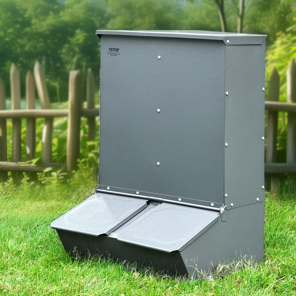 VEVOR Hog Feeder, 3.7 Bushel Capacity, Double Door Pig Feeder, Heavy Duty Steel Piglets Feeder, Multipurpose Trough