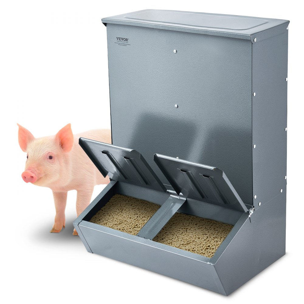 VEVOR Hog Feeder, 3.7 Bushel Capacity, Double Door Pig Feeder, Heavy Duty Steel Piglets Feeder, Multipurpose Trough