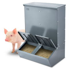 VEVOR Hog Feeder, 3.7 Bushel Capacity, Double Door Pig Feeder, Heavy Duty Steel Piglets Feeder, Multipurpose Trough