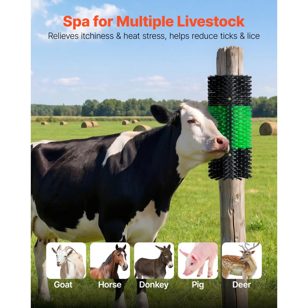 VEVOR Livestock Scratching Brush, 1PC Goat Scratcher Brush Post with 4 Screws, 16.9" x 7.5" Cow Scratcher for Back Itch