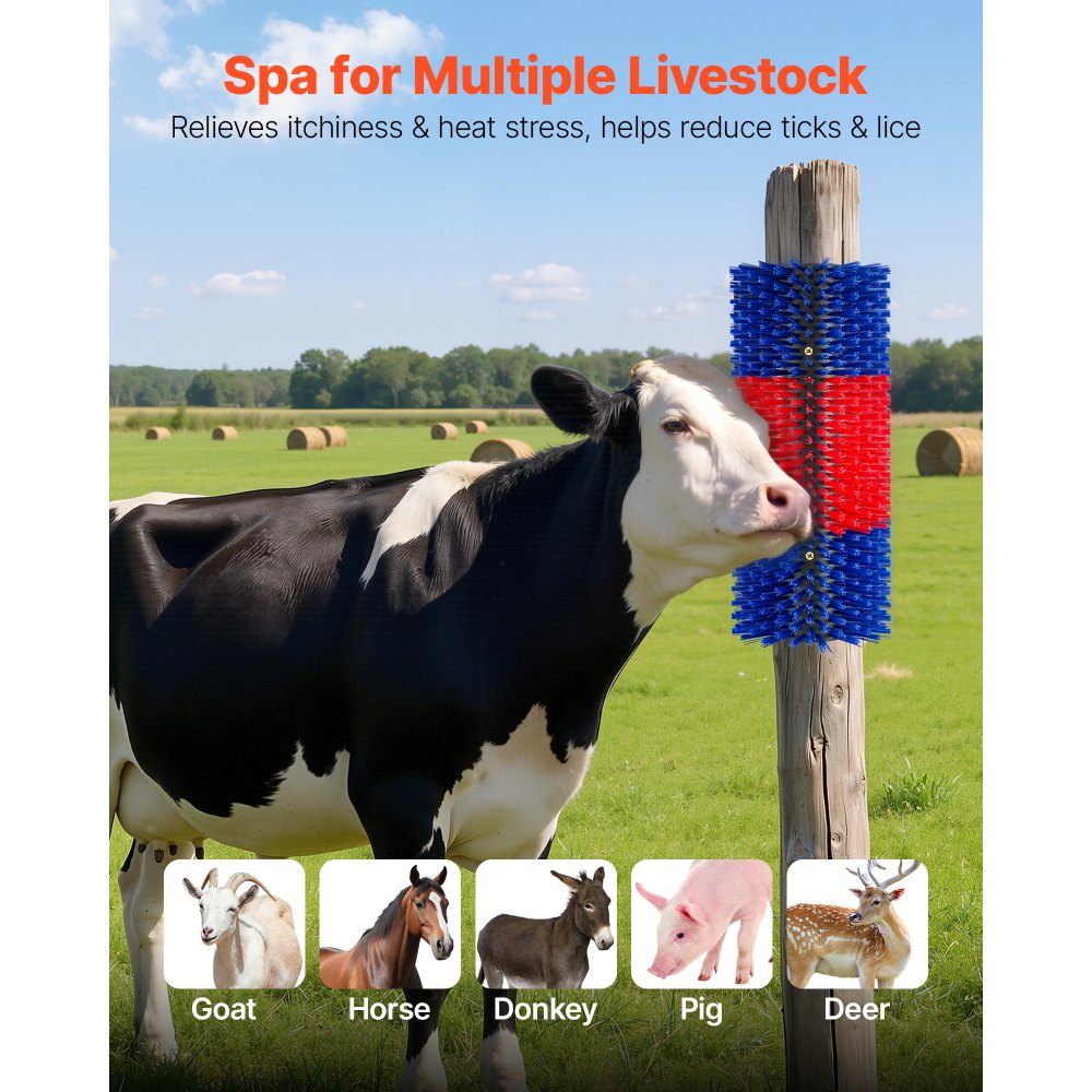 VEVOR Livestock Scratching Brush, 2PCS Goat Scratcher Brush Post with 8 Screws, 16.9" x 7.5" Cow Scratcher for Back