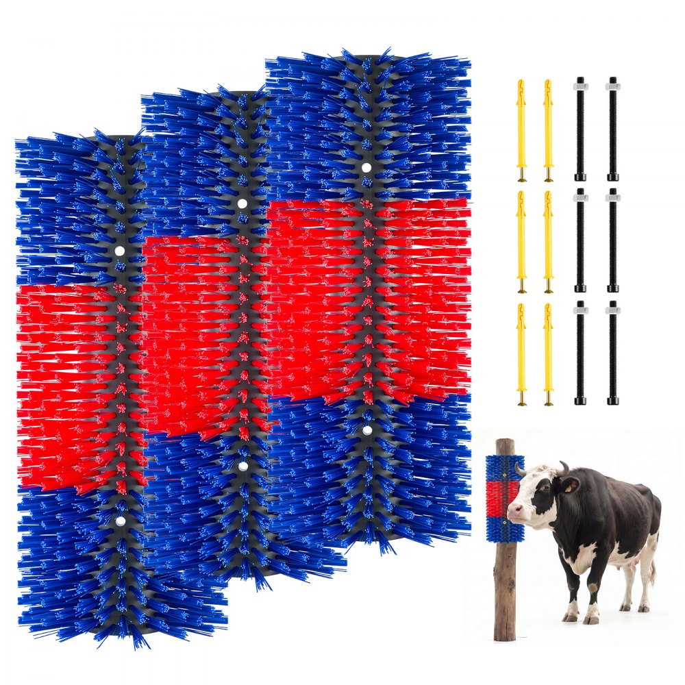 VEVOR Livestock Scratching Brush, 3PCS Goat Scratcher Brush Post with 12 Screws, 16.9" x 7.5" Cow Scratcher for Back