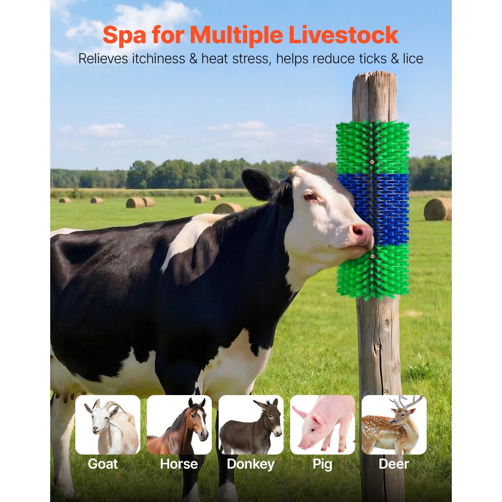 VEVOR Livestock Scratching Brush, 2PCS Goat Scratcher Brush Post with 8 Screws, 16.9" x 7.5" Cow Scratcher for Back
