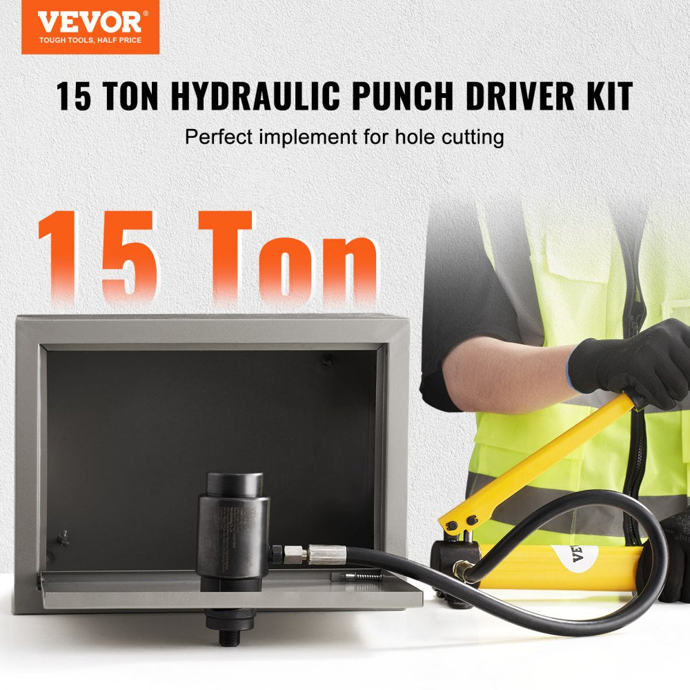 VEVOR Hydraulic Knockout Punch Kit, 15 Ton 1/2" to 4" Conduit Hole Cutter Set, KO Tool Kits with Puncher 10 Piece