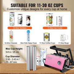 VEVOR Mug Heat Press, 11-30oz Tumbler Heat Press Machine, Sublimation Transfer Straight Skinny Tumblers, Cup Heat Press