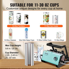 VEVOR Mug Heat Press, 11-30oz Tumbler Heat Press Machine, Sublimation Transfer Straight Skinny Tumblers, Cup Heat Press