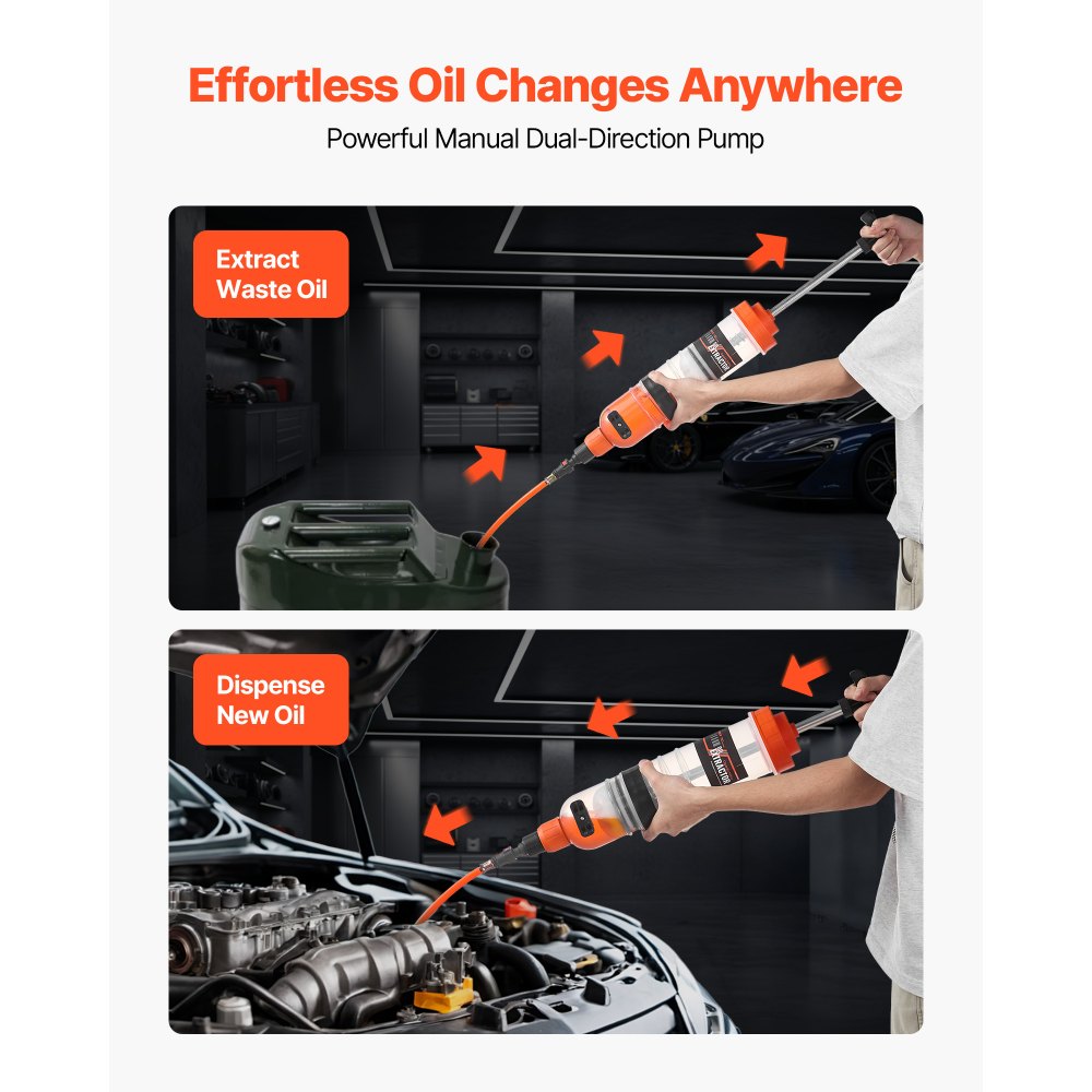 VEVOR 1500CC Fluid Extractor, Manual Automotive Fluid Pump Extractor, Oil Syringe with Long Hose and Extension Tubes