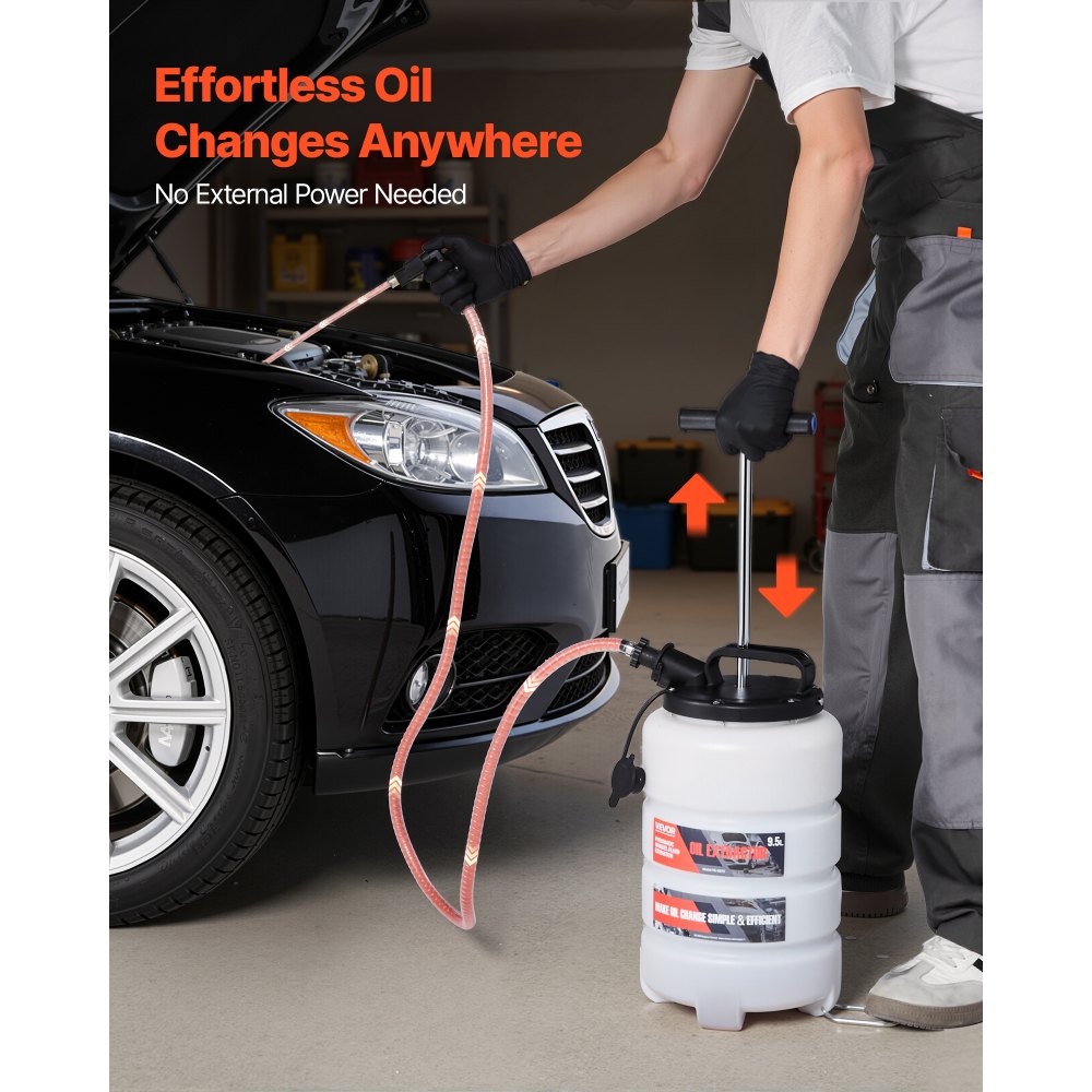 VEVOR Fluid Extractor, 9.5 L Capacity, Manual Vacuum Oil Extractor Pump with 59 in Long Horse & Three 47 in Extension