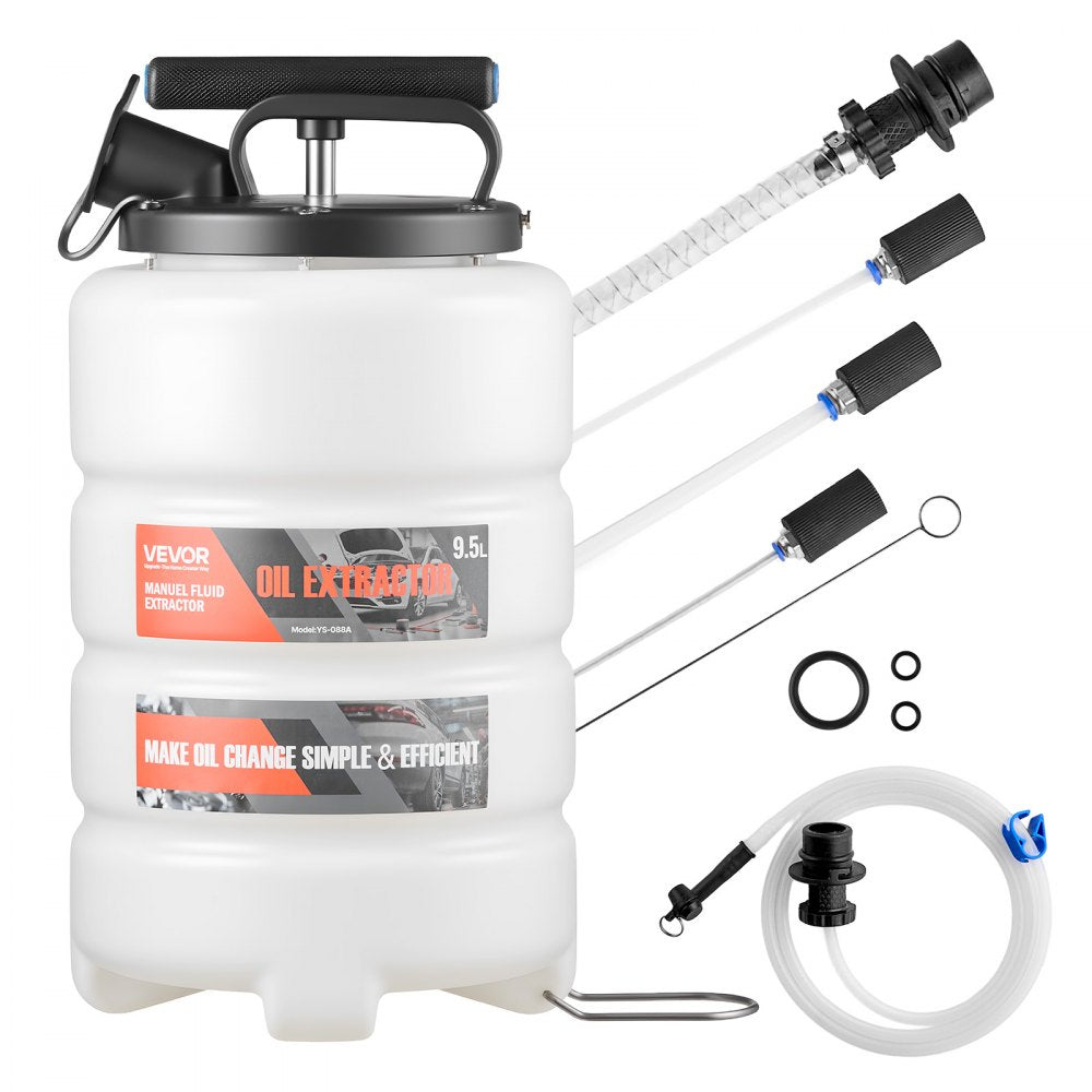 VEVOR Fluid Extractor, 9.5 L Capacity, Manual Vacuum Oil Extractor Pump with 59 in Long Horse & Three 47 in Extension