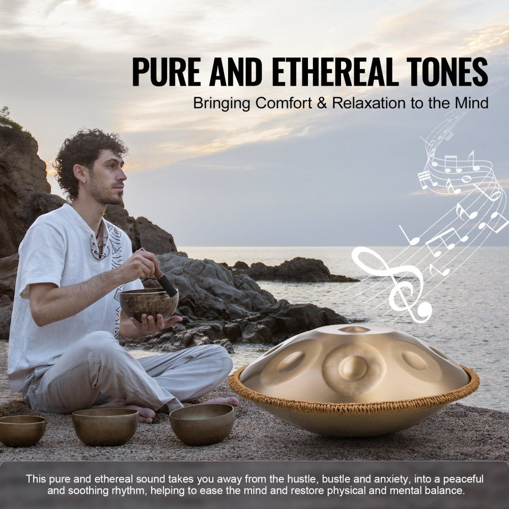 VEVOR Handpan Drum, 22 in & 10 Notes, D Minor Hand Drum, Hand Pan Drum Instrument with Mallets, 432Hz Handpan Stand &