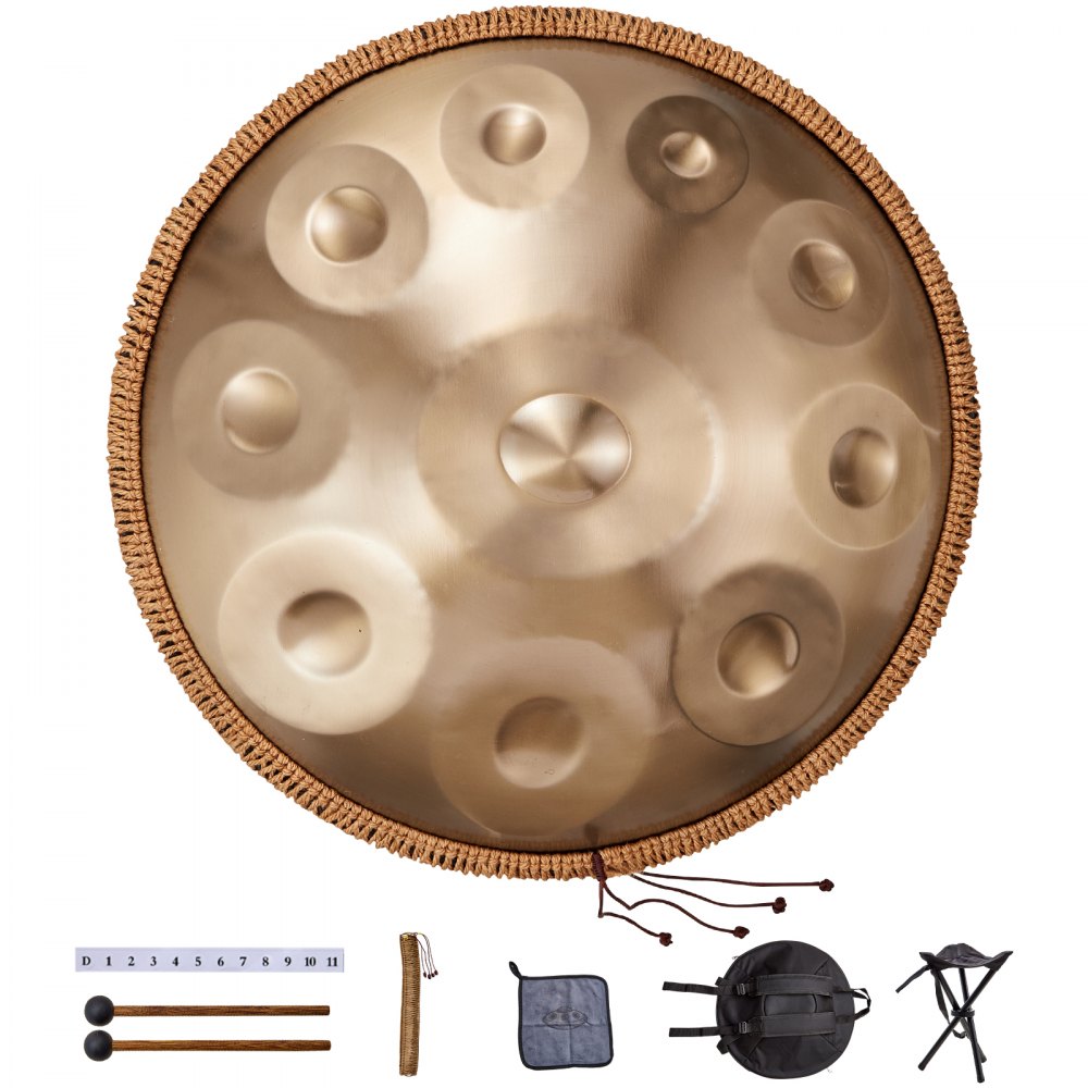 VEVOR Handpan Drum, 22 in & 10 Notes, D Minor Hand Drum, Hand Pan Drum Instrument with Mallets, 432Hz Handpan Stand &