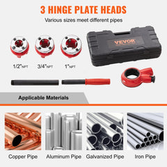 VEVOR Ratchet Pipe Threader Kit, 1/2" NPT, 3/4" NPT, 1" NPT Manual Ratcheting Pipe Threader, Portable Pipe Threading