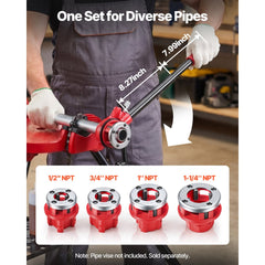 VEVOR Ratchet Pipe Threader Kit with 4 Dies, 1/2" NPT, 3/4" NPT, 1" NPT, 1-1/4" NPT Manual Ratcheting Pipe Threading