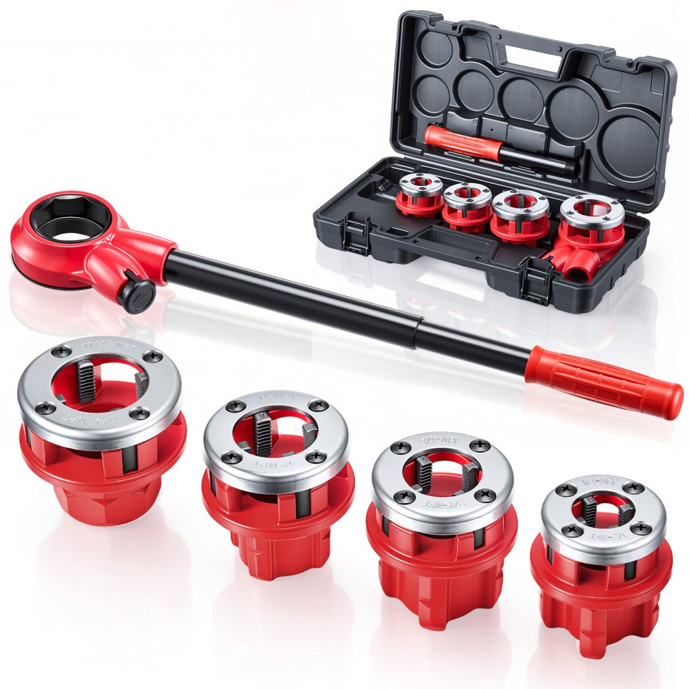 VEVOR Ratchet Pipe Threader Kit with 4 Dies, 1/2" NPT, 3/4" NPT, 1" NPT, 1-1/4" NPT Manual Ratcheting Pipe Threading