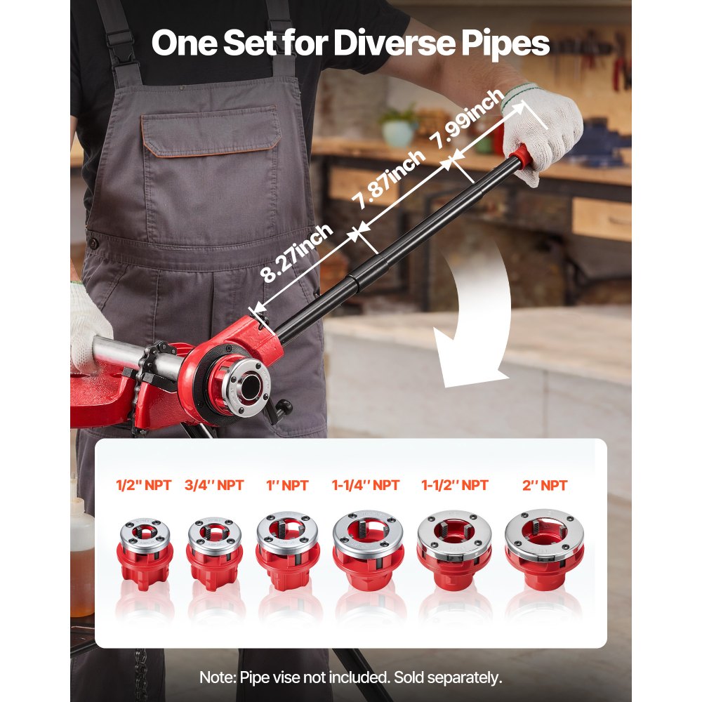 VEVOR Ratchet Pipe Threader Kit with 6 Dies, 1/2" NPT to 2" NPT Manual Ratcheting Pipe Threading Tool, Portable Pipes