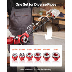 VEVOR Ratchet Pipe Threader Kit with 6 Dies, 1/2" NPT to 2" NPT Manual Ratcheting Pipe Threading Tool, Portable Pipes