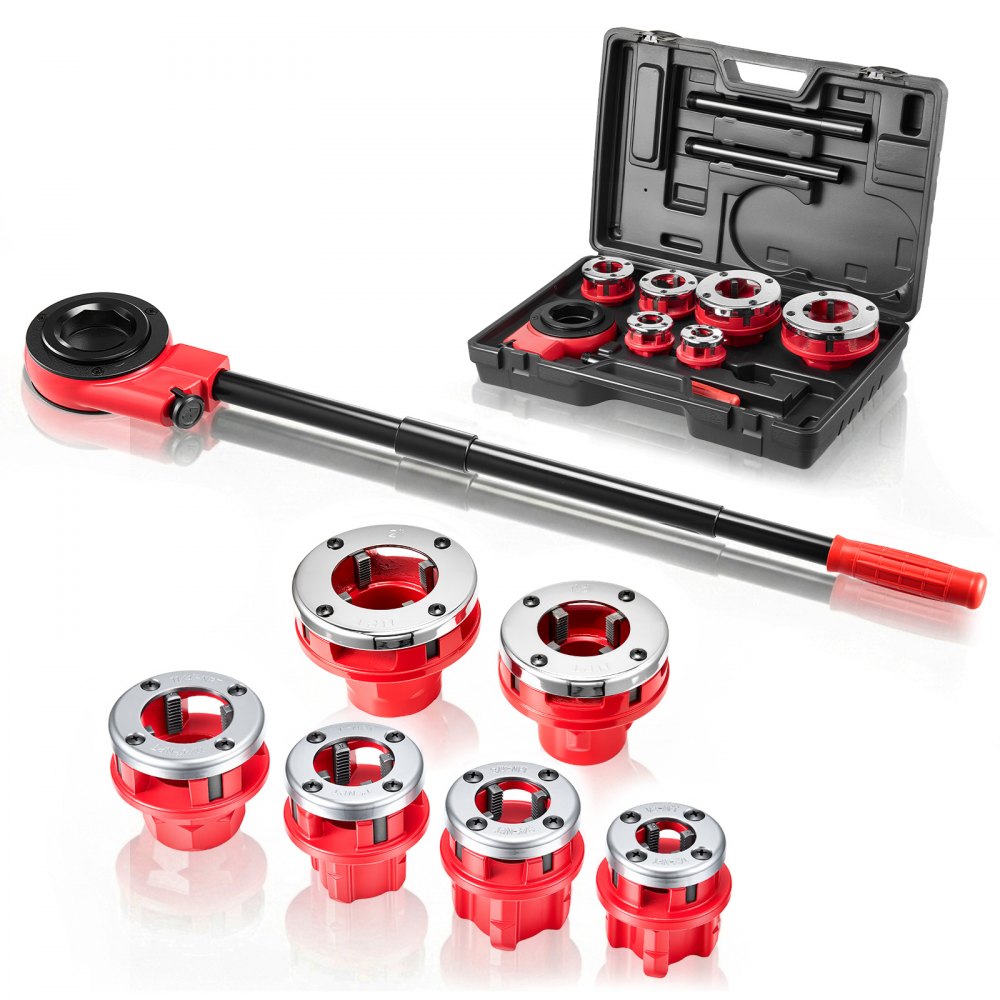VEVOR Ratchet Pipe Threader Kit with 6 Dies, 1/2" NPT to 2" NPT Manual Ratcheting Pipe Threading Tool, Portable Pipes