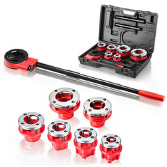 VEVOR Ratchet Pipe Threader Kit with 6 Dies, 1/2" NPT to 2" NPT Manual Ratcheting Pipe Threading Tool, Portable Pipes