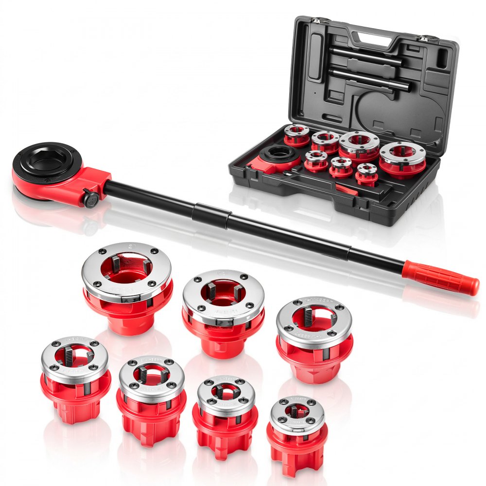 VEVOR Ratchet Pipe Threader Kit with 7 Dies, 3/8" BSPT to 2" BSPT Manual Ratcheting Pipe Threading Tool, Portable Pipes
