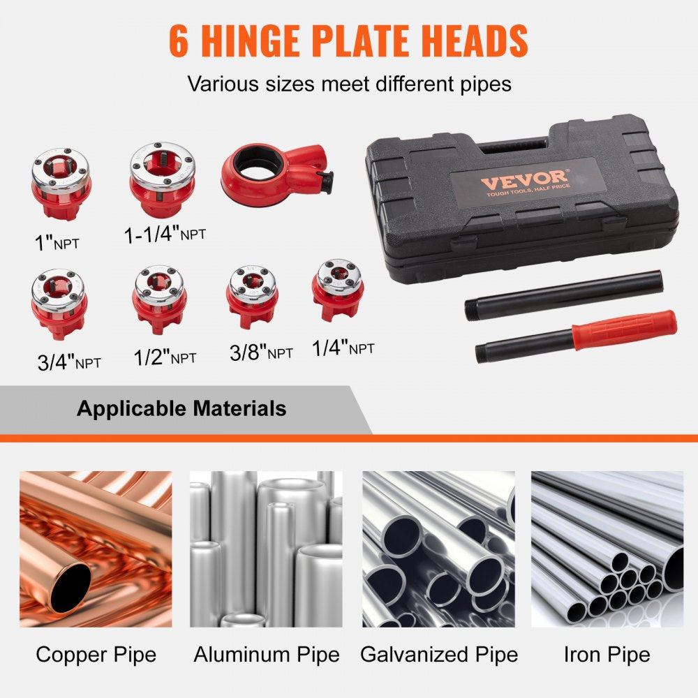 VEVOR Ratchet Pipe Threader Kit, 1/4" NPT - 1-1/4" NPT Manual Ratcheting Pipe Threader, Portable Pipe Threading Tool