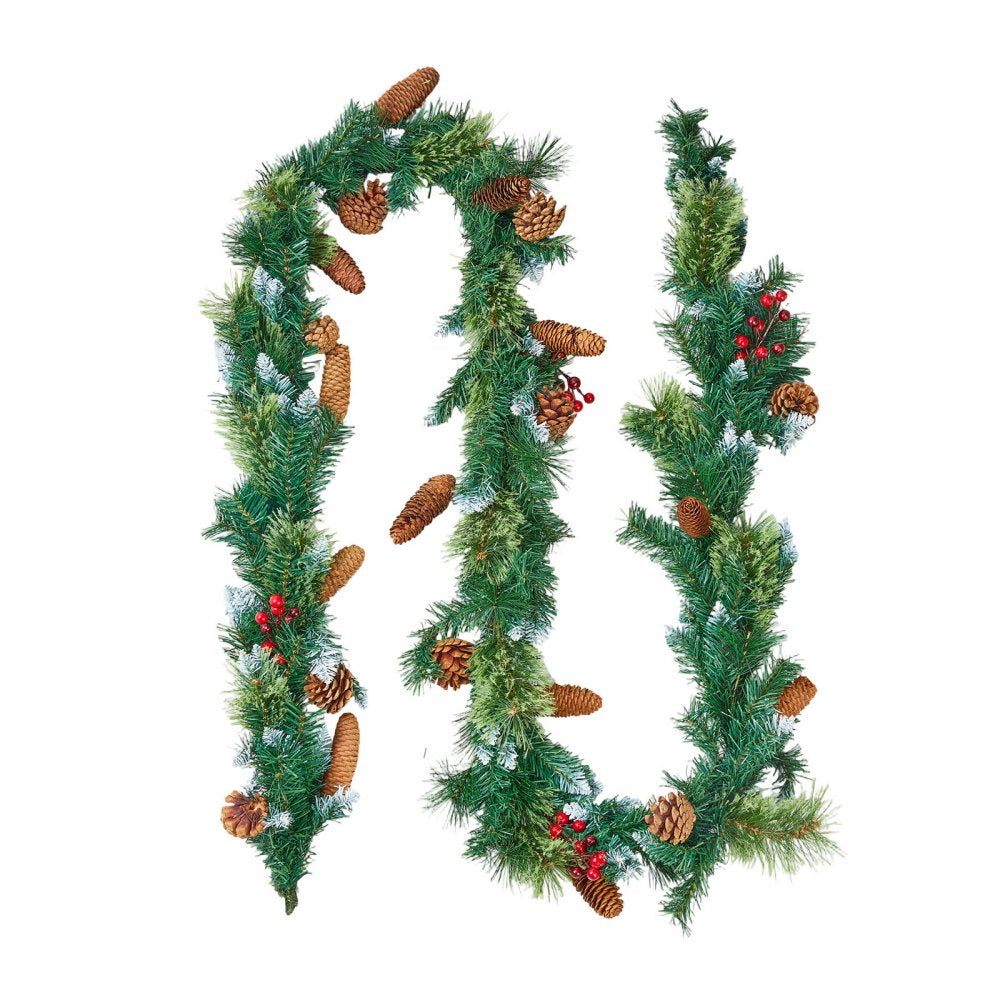 VEVOR Christmas Garland, 9-Ft Artificial Christmas Garland with Light String, Faux Greenery Decoration with Berry