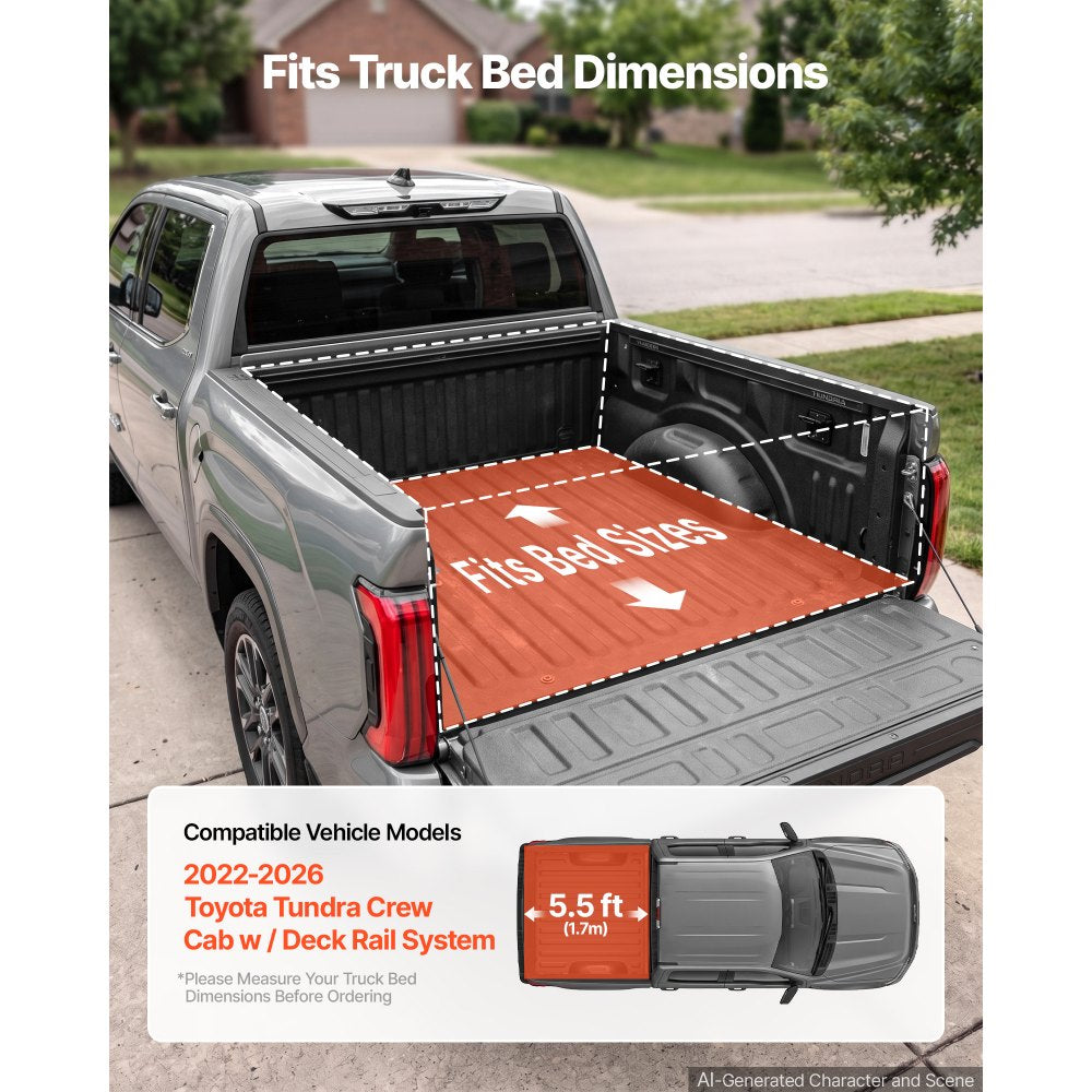 VEVOR Retractable Tonneau Cover 5.5FT Hard Truck Bed Cover Manual Retract, Compatible with 2022-2026 Toyota Tundra Crew