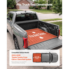 VEVOR Retractable Tonneau Cover 5.5FT Hard Truck Bed Cover Manual Retract, Compatible with 2022-2026 Toyota Tundra Crew