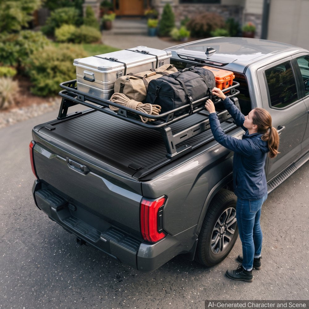 VEVOR Retractable Tonneau Cover 5.5FT Hard Truck Bed Cover Manual Retract, Compatible with 2022-2026 Toyota Tundra Crew