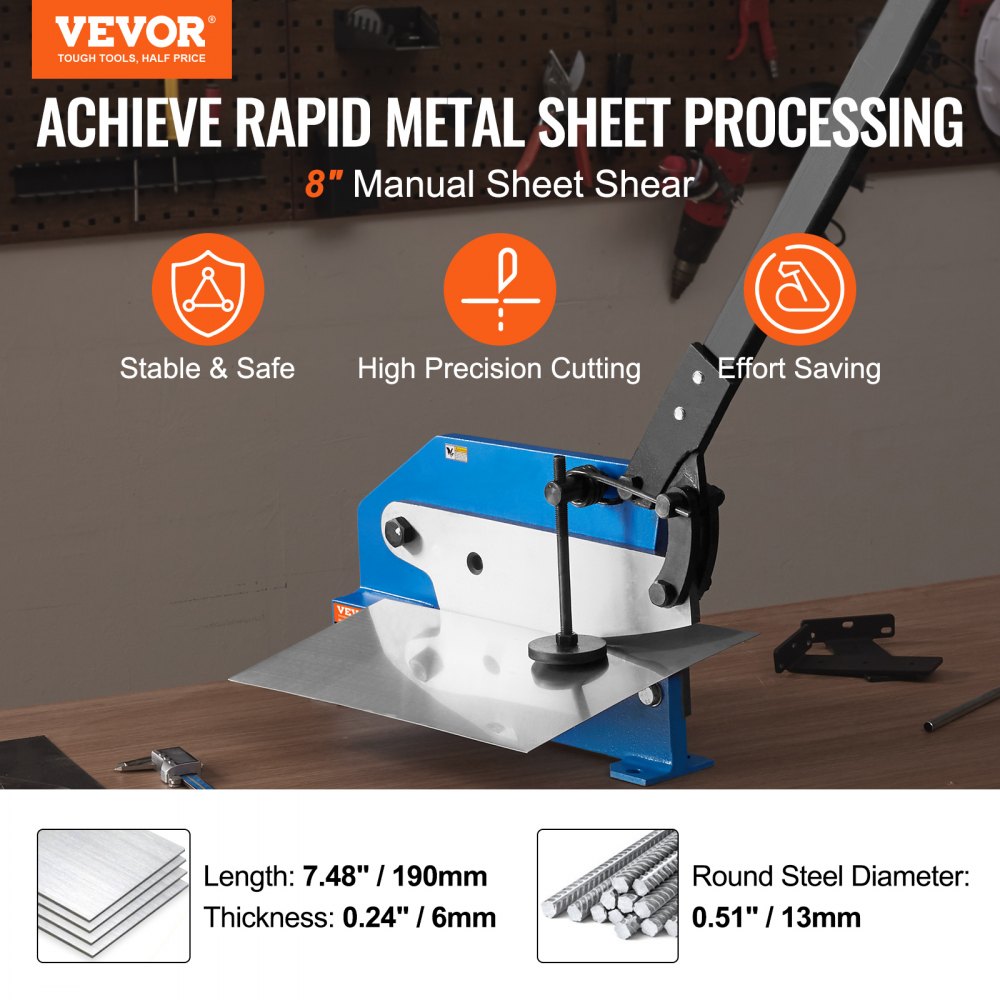 VEVOR 8" Manual Hand Plate Shear for Metal Sheet Processing, HS-8 Benchtop Cutter with Q235 Material, for Crafts Thick