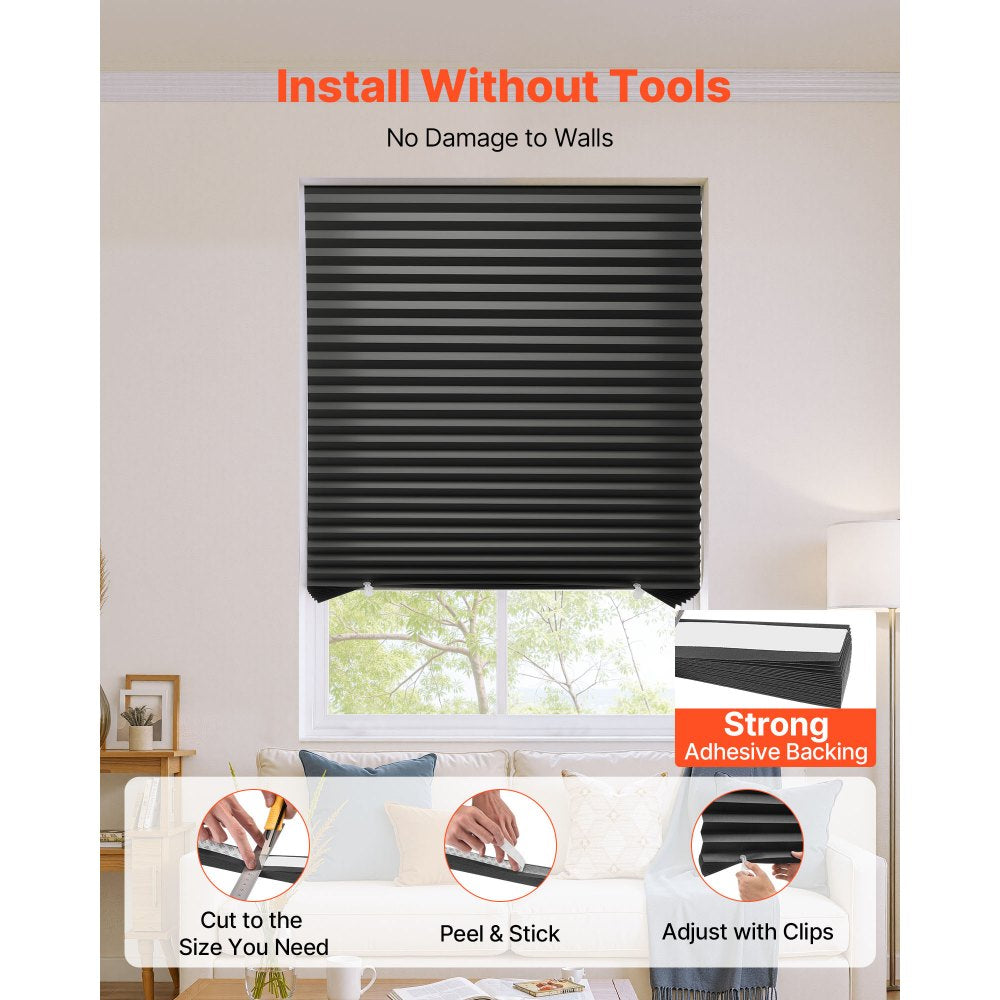 VEVOR Paper Blinds, 6 Pack, 36 in x 72 in, Temporary Blackout Pleated Paper Shades, No Tools No Drilling, Pleated