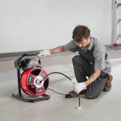VEVOR Drain Cleaner Machine 50 FT x 1/2 Inch, Manual Feed Sewer Snake Auger with 4 Cutters & Air-Activated Foot Switch