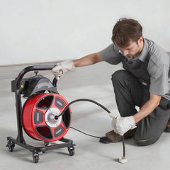 VEVOR Drain Cleaner Machine 50 FT x 1/2 Inch, Manual Feed Sewer Snake Auger on Wheels - with 4 Cutters & Air-activated