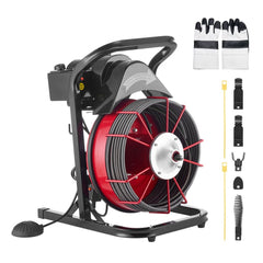 VEVOR Drain Cleaner Machine 50 FT x 1/2 Inch, Sewer Snake Auger Manual Feed with 4 Cutters & Air-activated Foot Switch