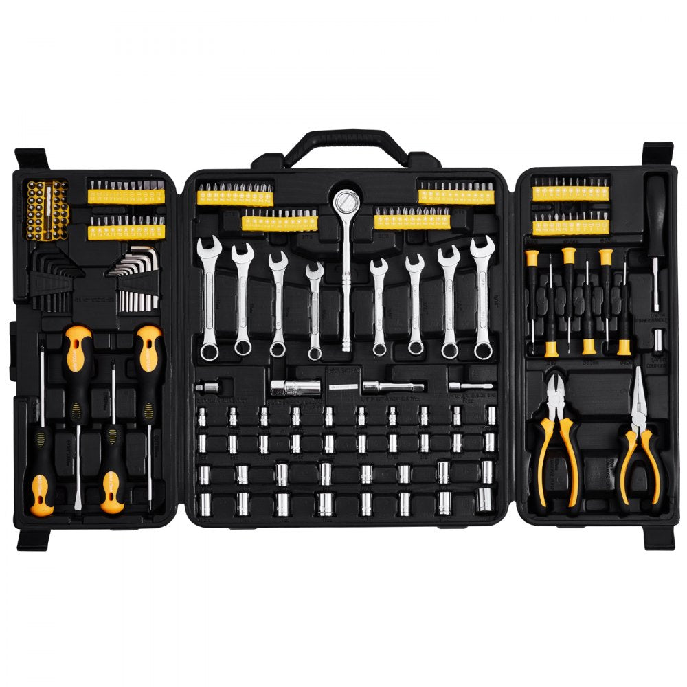 VEVOR 221-Piece Mechanics Tool Set, 1/4" and 3/8" Drive Sockets, SAE and Metric Mechanic Tool Kit with Bits, Wrenches