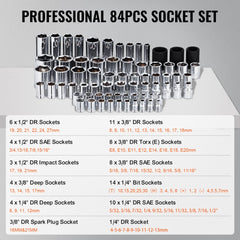 VEVOR 121-Piece Mechanics Tool Set, 1/4" 3/8" 1/2" Drive Sockets, SAE and Metric Mechanic Tool Kit with Bits, Wrenches