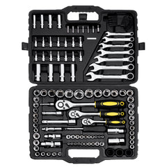 VEVOR 121-Piece Mechanics Tool Set, 1/4" 3/8" 1/2" Drive Sockets, SAE and Metric Mechanic Tool Kit with Bits, Wrenches