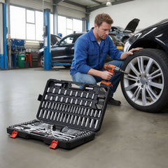 VEVOR Mechanics Tool Set, 159-Piece Mechanic Tool Kit, 1/4 in, 3/8 in, and 1/2 in Drive, SAE and Metric Socket Set