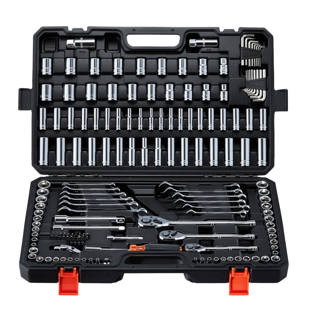 VEVOR Mechanics Tool Set, 159-Piece Mechanic Tool Kit, 1/4 in, 3/8 in, and 1/2 in Drive, SAE and Metric Socket Set