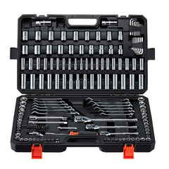 VEVOR Mechanics Tool Set, 159-Piece Mechanic Tool Kit, 1/4 in, 3/8 in, and 1/2 in Drive, SAE and Metric Socket Set
